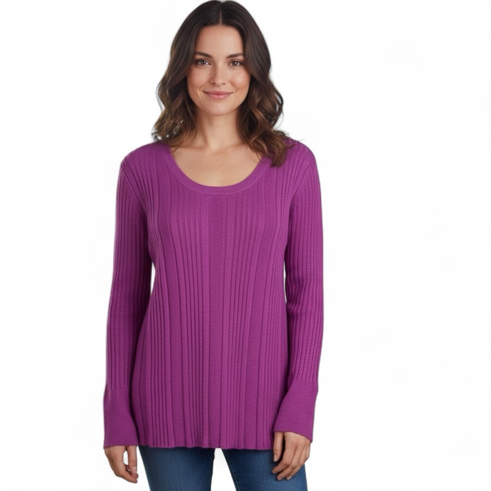 Lane Bryant Purple Rib Knit Keyhole Back Long Sleeve Top Sz 18/20